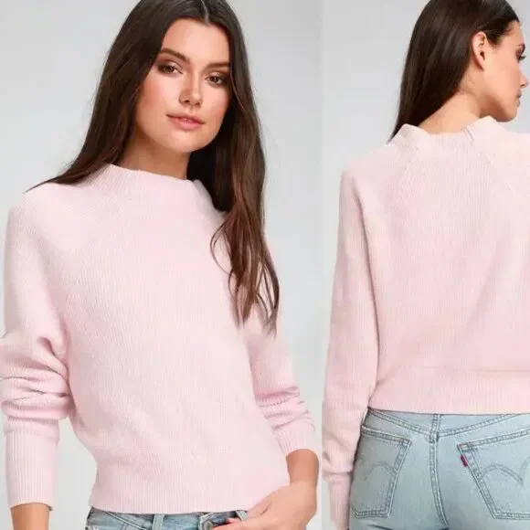 Free People Baby Pink Too Good Pullover Sweater S Mock Neck Raglan Long Sleeves - Picture 3 of 16